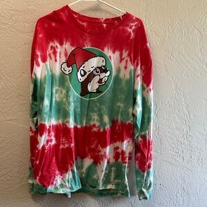 Buc-ee’s Red and Green Tie-Dye Christmas long sleeve shirt
